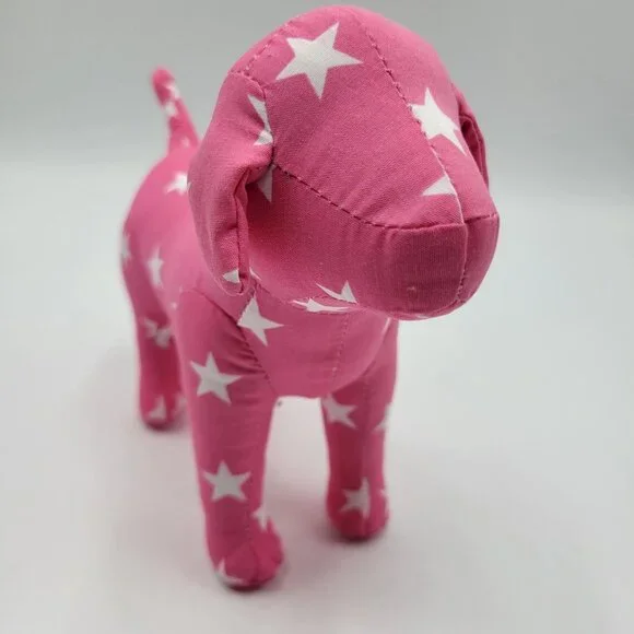 Victorias Secret Pink and Gold Dog Plush Toy Set Of 2 Pink Star & Gold Logo - Picture 12 of 16